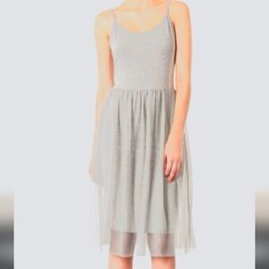 Topshop Silver Gray Midi Dress with Spaghetti Straps Scoop Neck - Size 8 BNWOT